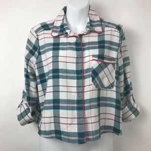Make+Model Cropped Button Down Shirt Plaid Sz S